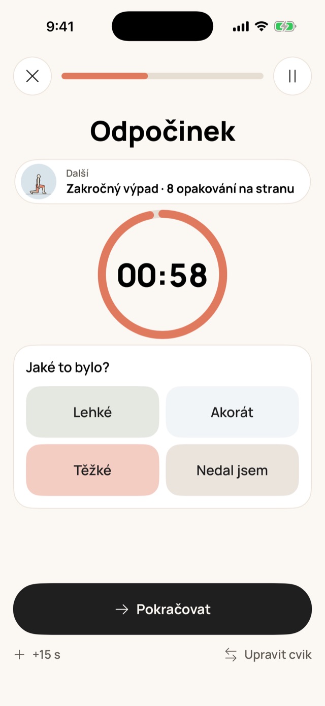 Odpočinek mezi sériemi s otázkou Jaké to bylo? a volbami lehké, akorát, těžké
